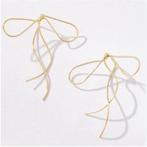 Delicate Gold Bow Wire Drop Earrings